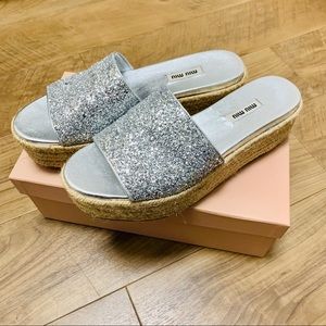 MIU MIU glitter platform slides